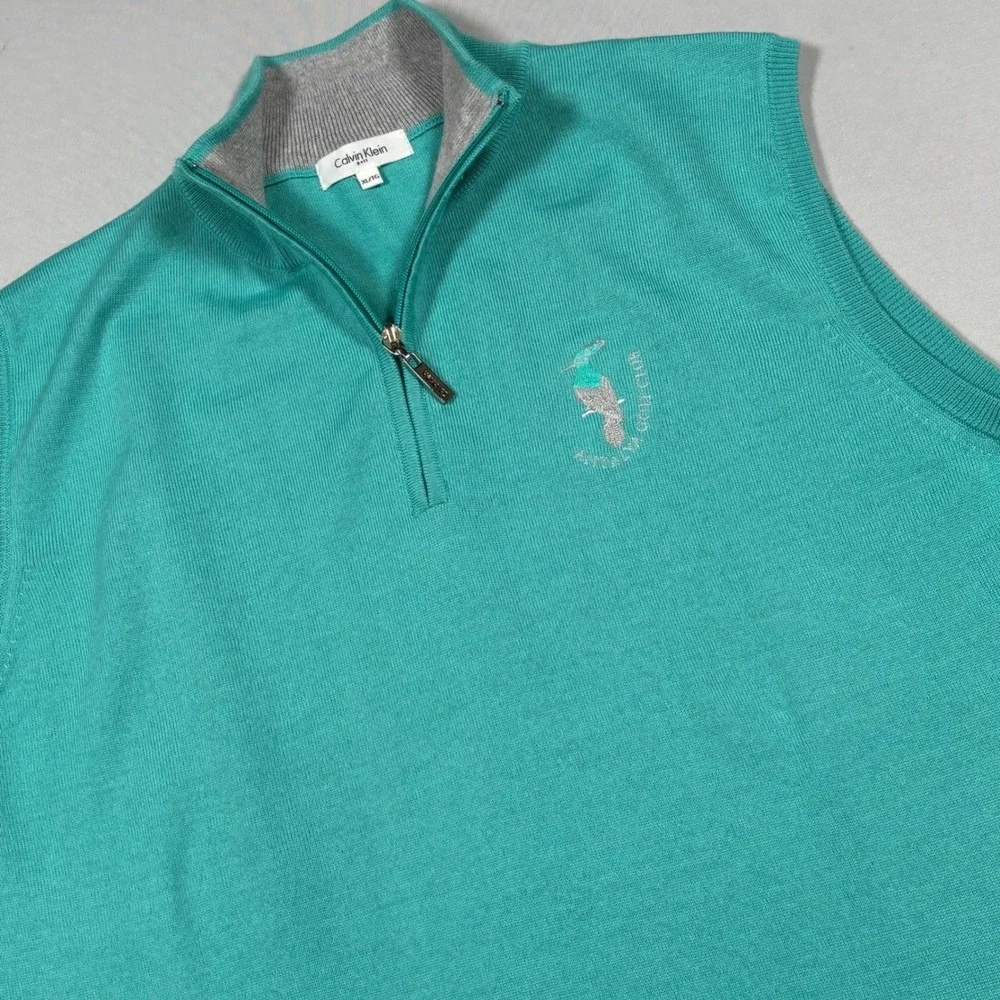 Calvin Klein Golf Vest Mens XL Teal Green Merino Wool Blend 1/4 Zip Antalya Club